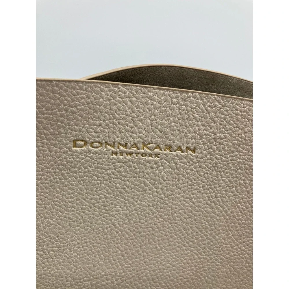 Donna Karan New York Beige Pebbled Leather Tote Bag with Attached Wallet Pouch